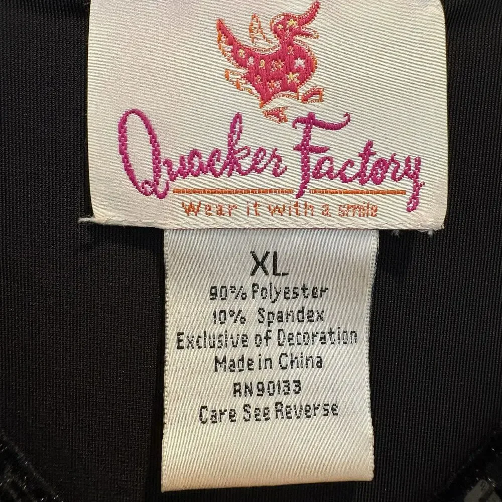 Black Velvet Tank Top XL Stretch Sequin Trim Quacker Factory Side Vents Dressy - Picture 2 of 11